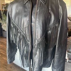 Black Leather Fringe Jacket